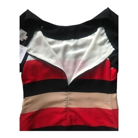 ECI “Beige” Dress Colorblock Shift Fit Zip Back 3/4 Sleeves Size 6 - Picture 6 of 7